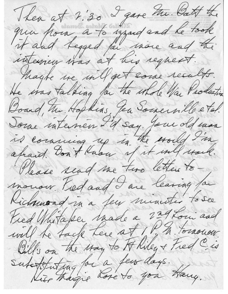 Letter from Harry S. Truman to Bess W. Truman