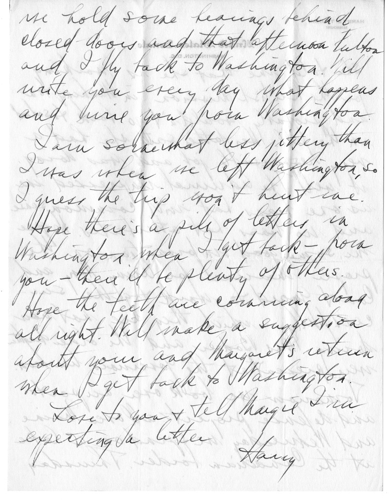 Letter from Harry S. Truman to Bess W. Truman