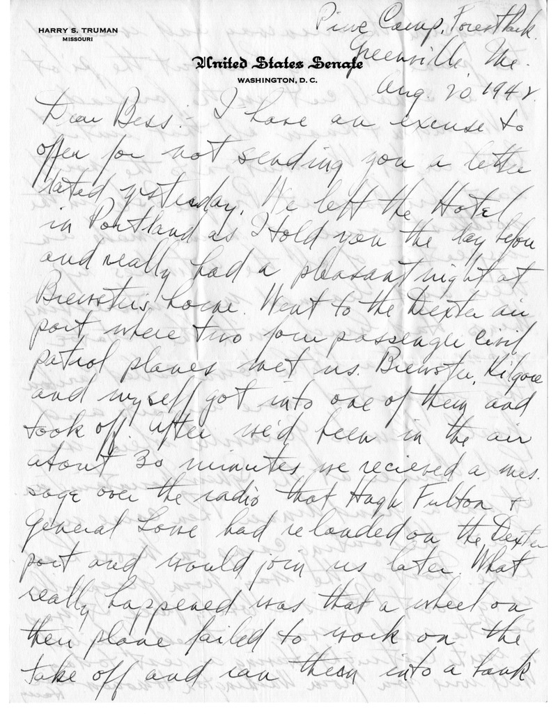 Letter from Harry S. Truman to Bess W. Truman