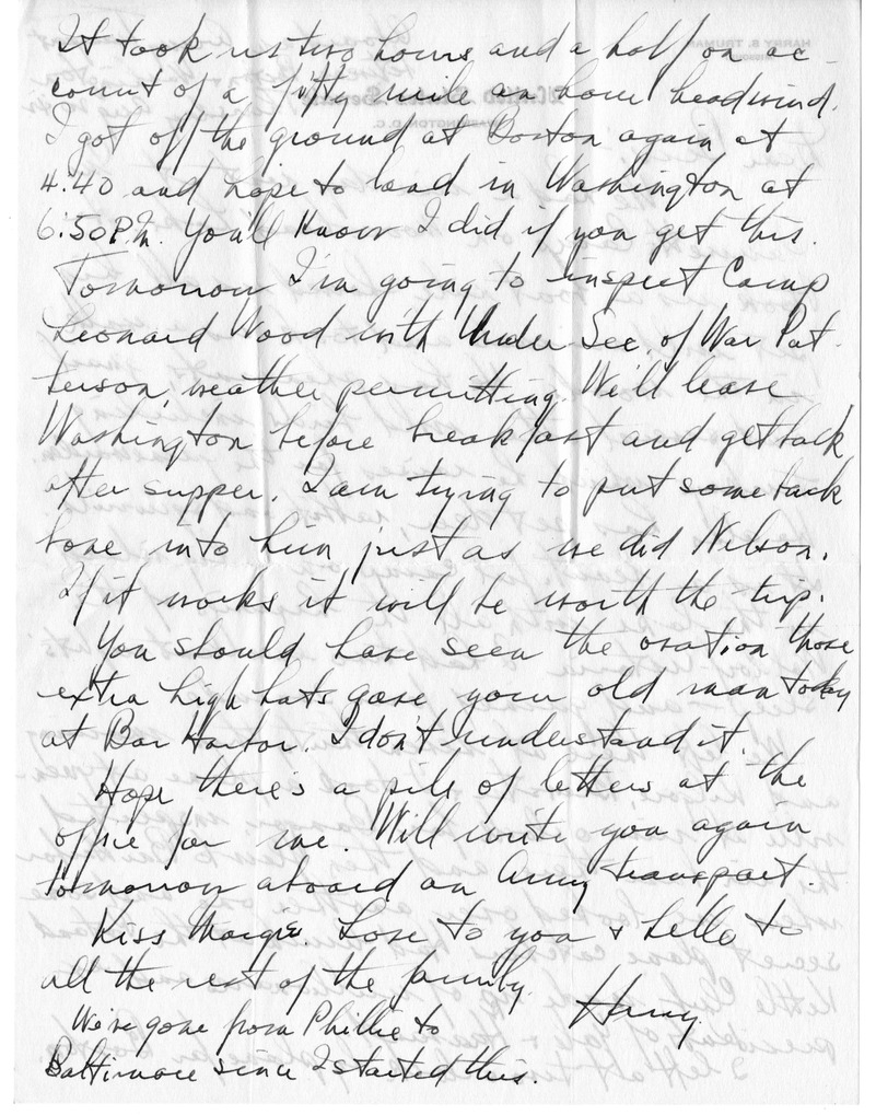 Letter from Harry S. Truman to Bess W. Truman