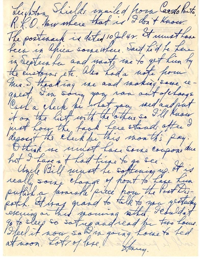 Letter from Harry S. Truman to Bess W. Truman