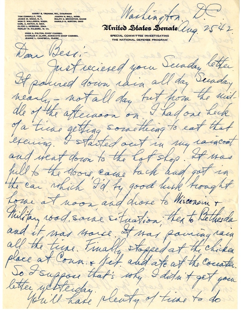 Letter from Harry S. Truman to Bess W. Truman