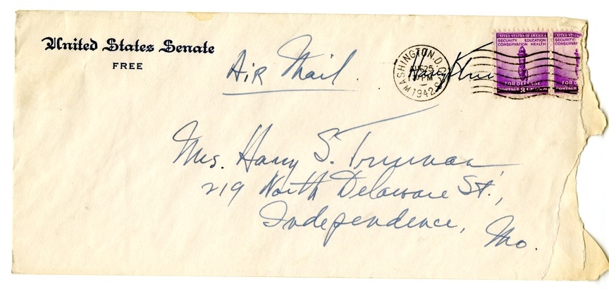 Letter from Harry S. Truman to Bess W. Truman