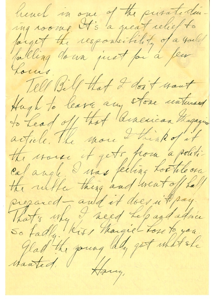 Letter from Harry S. Truman to Bess W. Truman