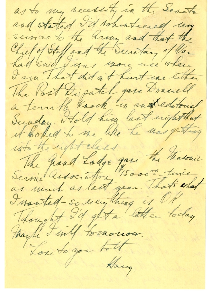 Letter from Harry S. Truman to Bess W. Truman