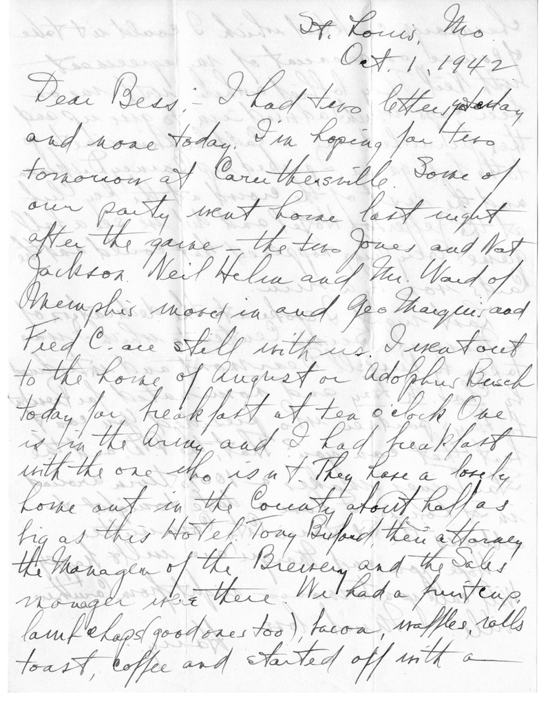 Letter from Harry S. Truman to Bess W. Truman