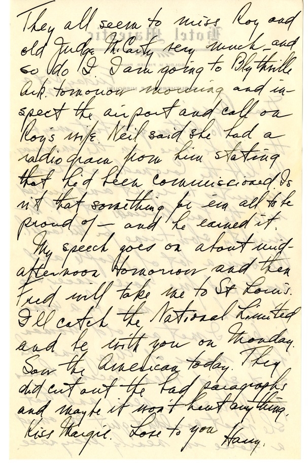 Letter from Harry S. Truman to Bess W. Truman
