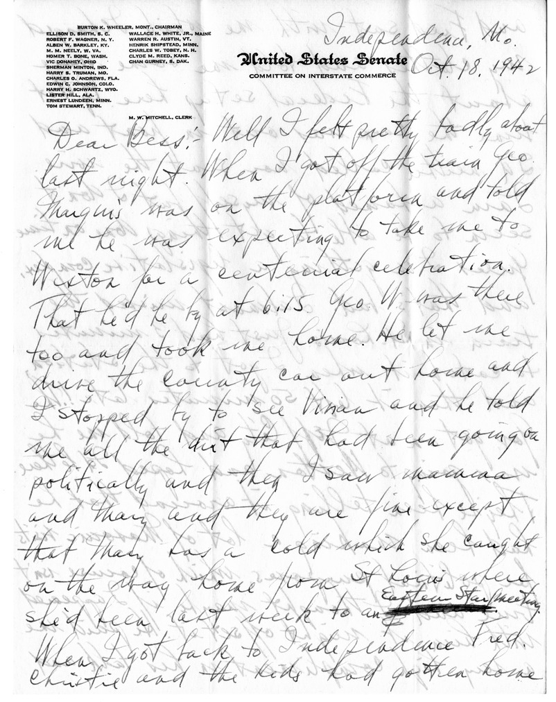 Letter from Harry S. Truman to Bess W. Truman
