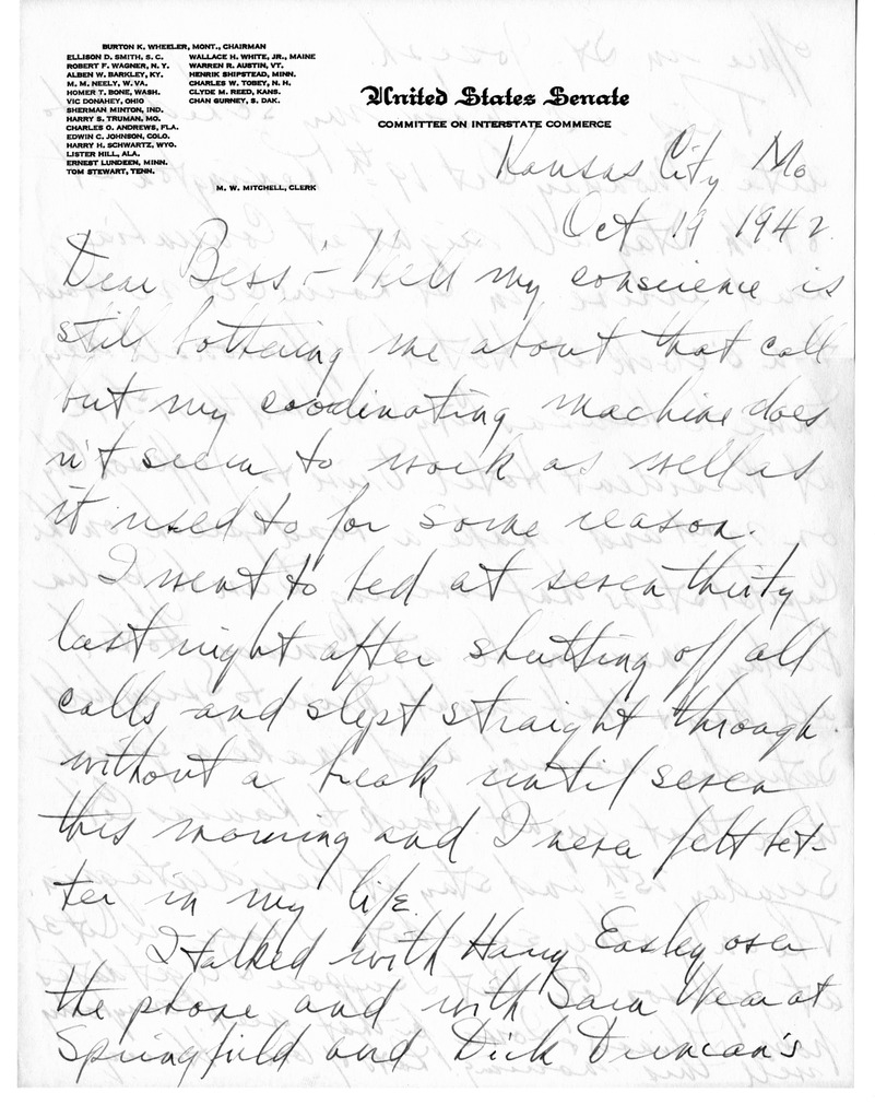 Letter from Harry S. Truman to Bess W. Truman
