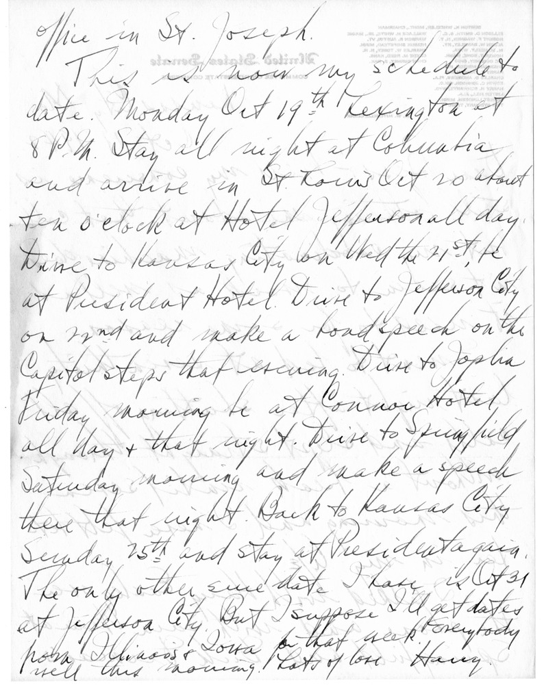 Letter from Harry S. Truman to Bess W. Truman