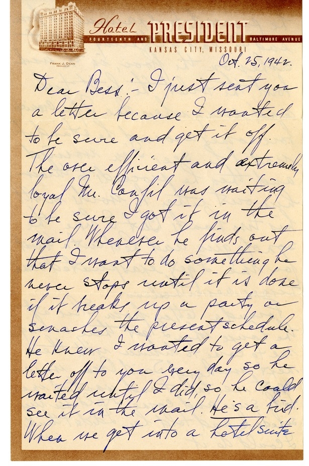 Letter from Harry S. Truman to Bess W. Truman