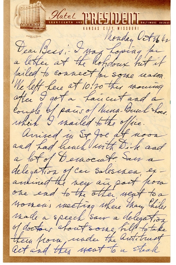 Letter from Harry S. Truman to Bess W. Truman