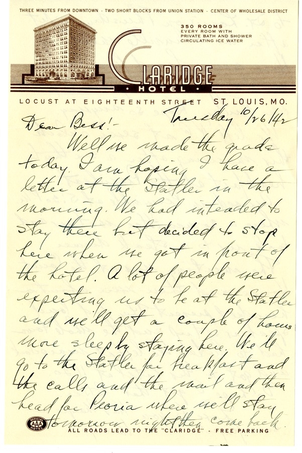 Letter from Harry S. Truman to Bess W. Truman