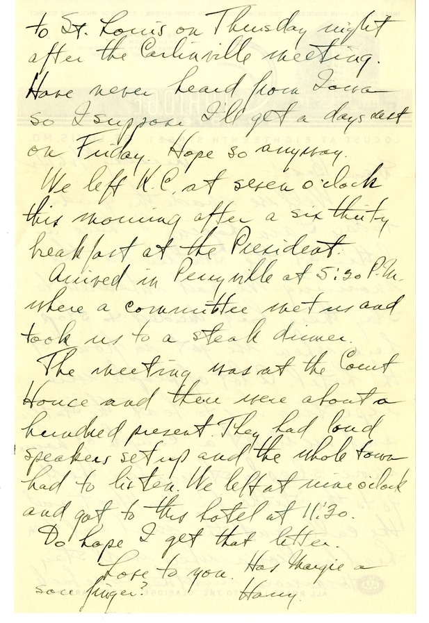 Letter from Harry S. Truman to Bess W. Truman