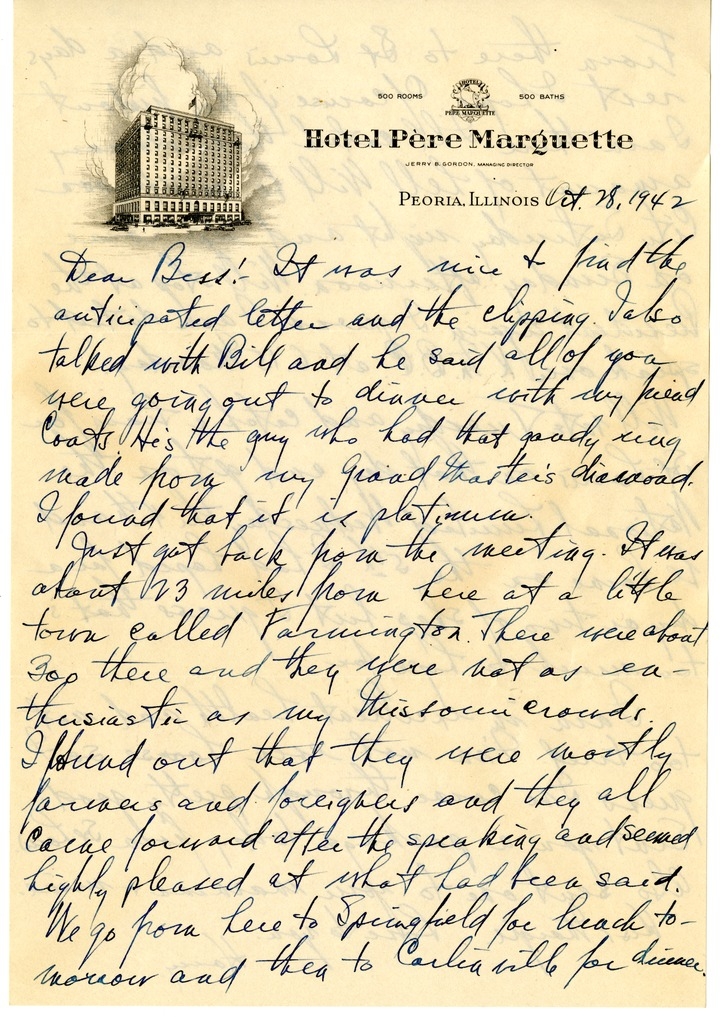 Letter from Harry S. Truman to Bess W. Truman