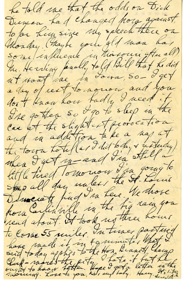 Letter from Harry S. Truman to Bess W. Truman