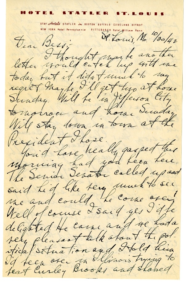 Letter from Harry S. Truman to Bess W. Truman