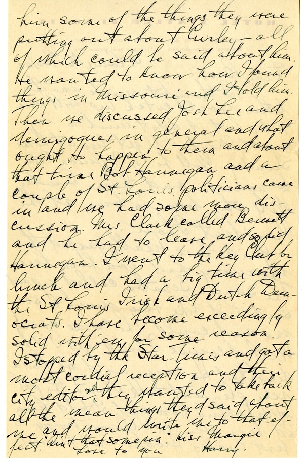 Letter from Harry S. Truman to Bess W. Truman