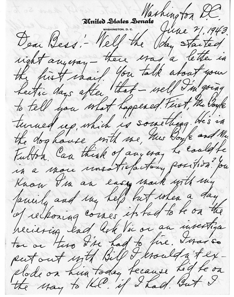 Letter from Harry S. Truman to Bess W. Truman