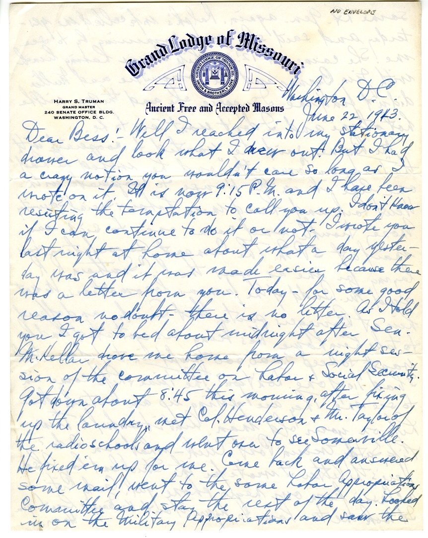 Letter from Harry S. Truman to Bess W. Truman