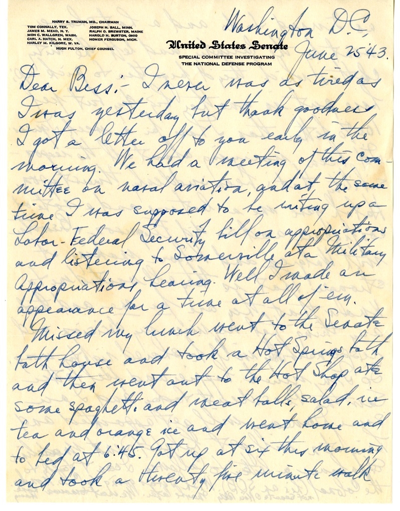Letter from Harry S. Truman to Bess W. Truman