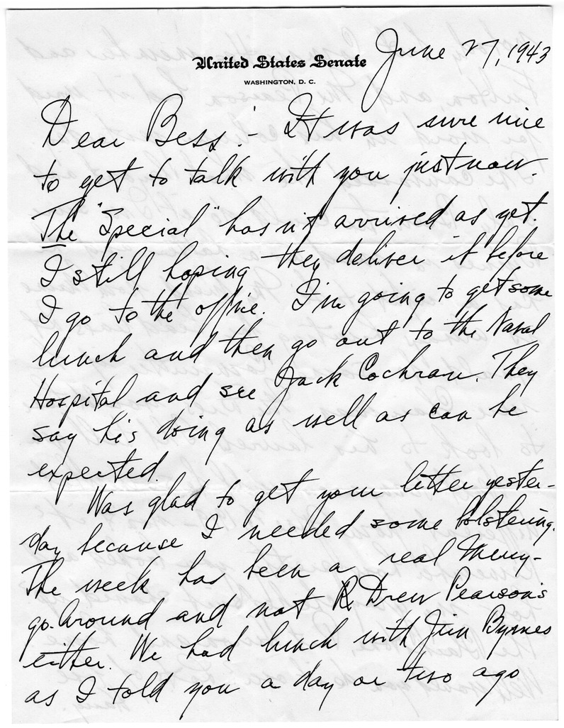 Letter from Harry S. Truman to Bess W. Truman
