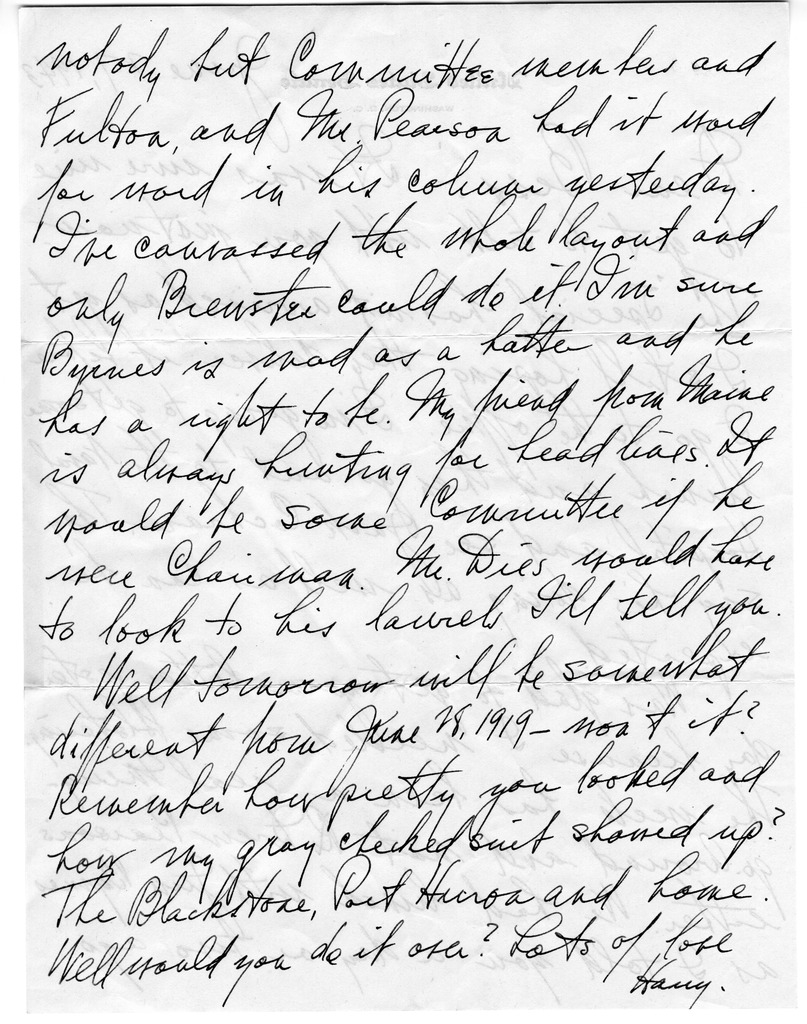 Letter from Harry S. Truman to Bess W. Truman