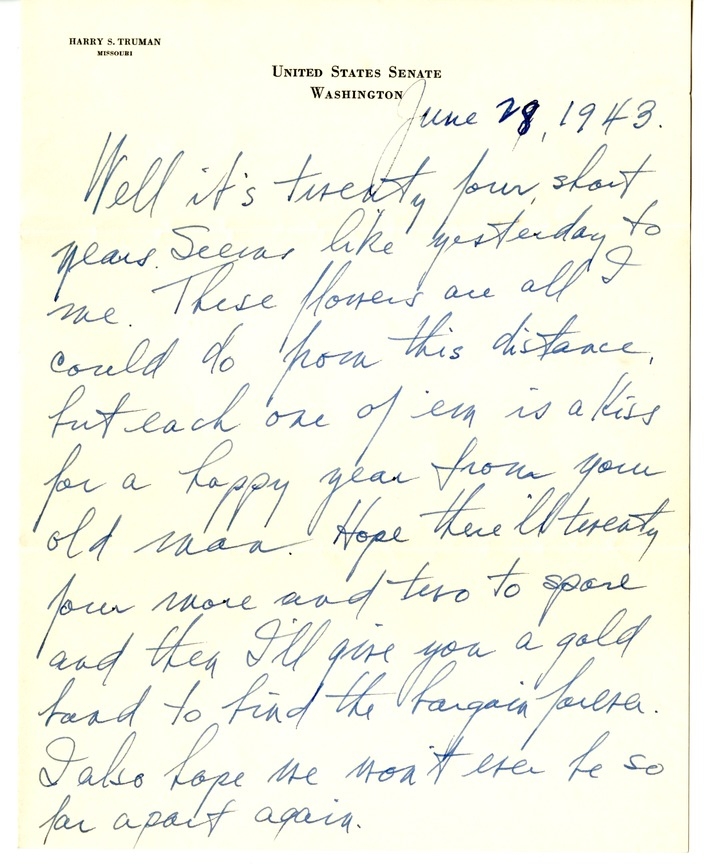 Letter from Harry S. Truman to Bess W. Truman