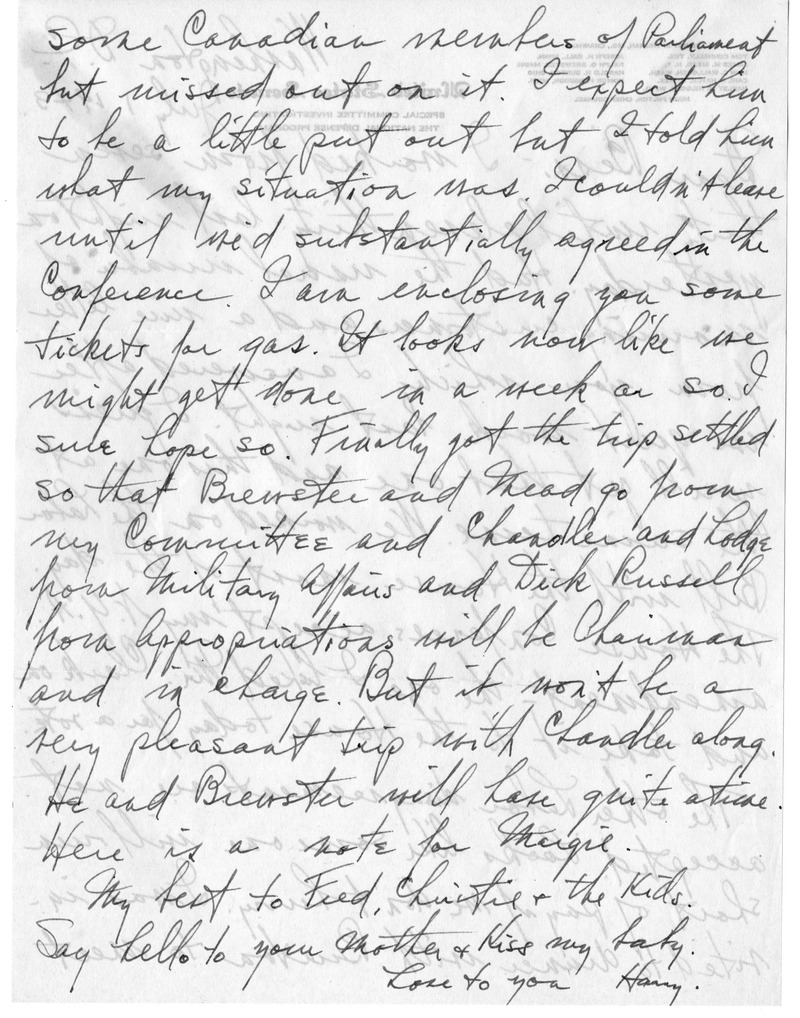 Letter from Harry S. Truman to Bess W. Truman