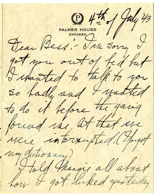 Letter from Harry S. Truman to Bess W. Truman