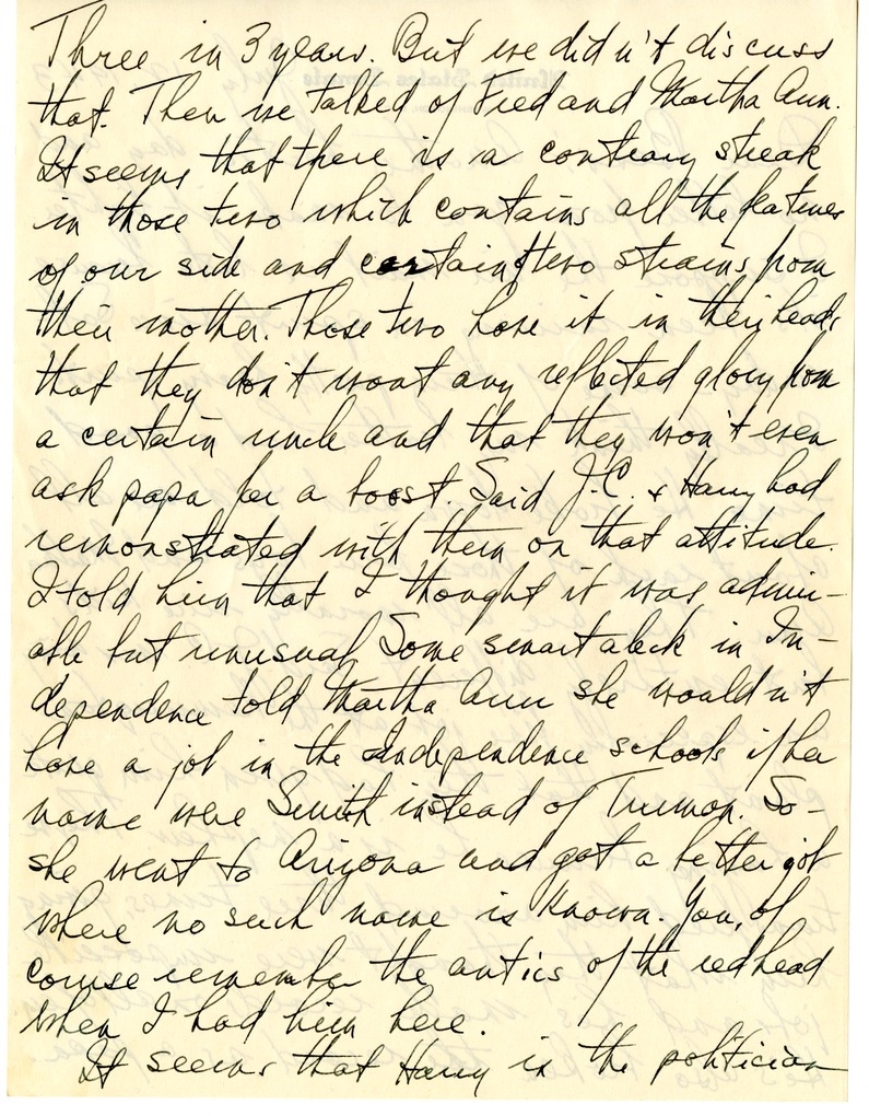 Letter from Harry S. Truman to Bess W. Truman
