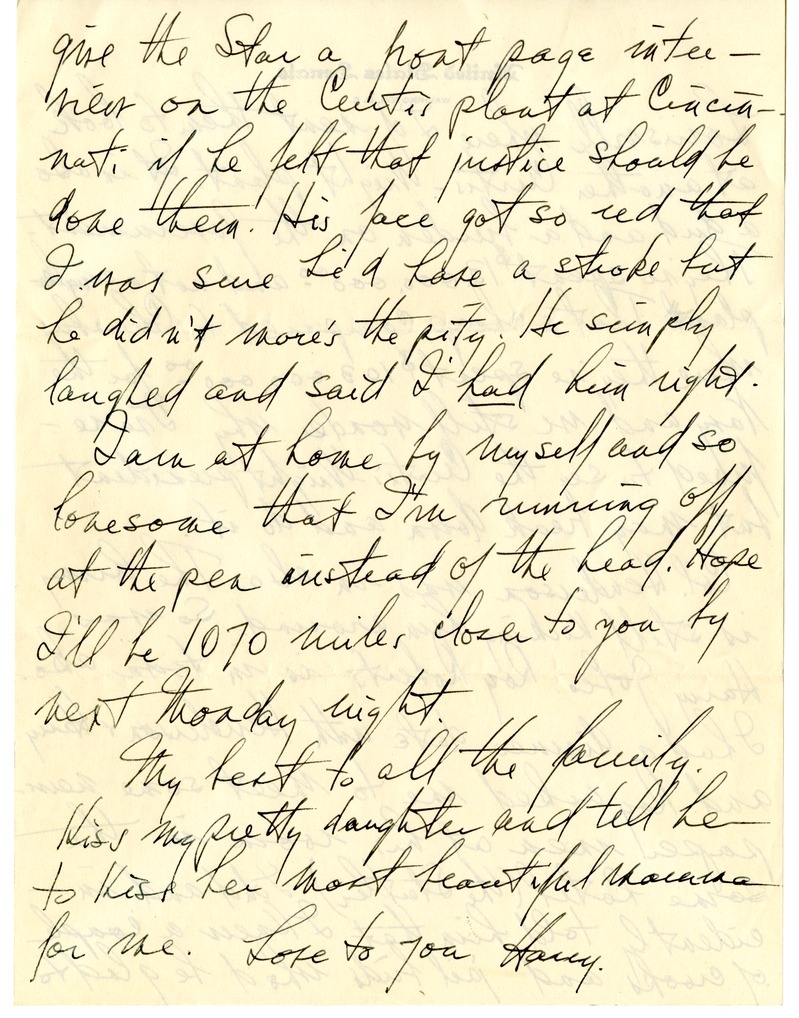 Letter from Harry S. Truman to Bess W. Truman