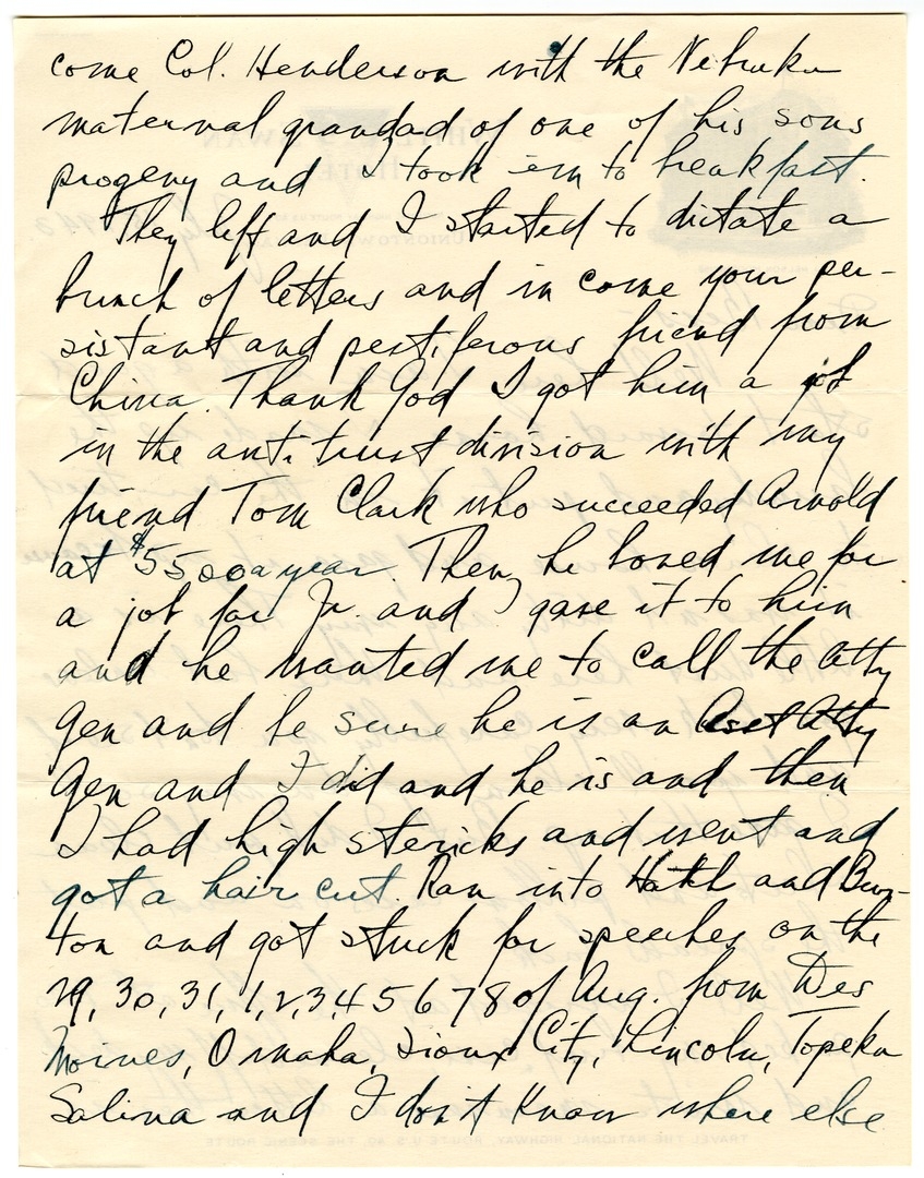 Letter from Harry S. Truman to Bess W. Truman