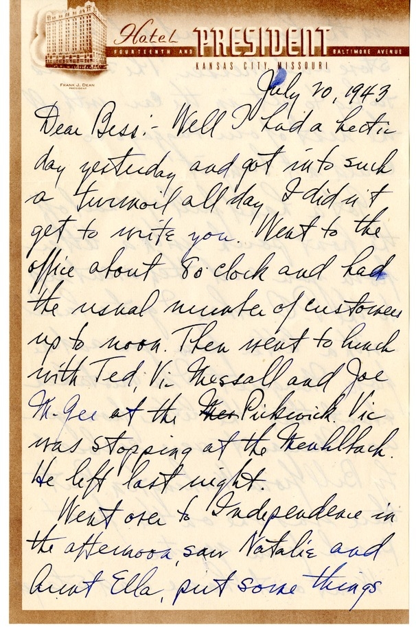 Letter from Harry S. Truman to Bess W. Truman