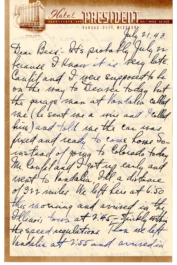 Letter from Harry S. Truman to Bess W. Truman