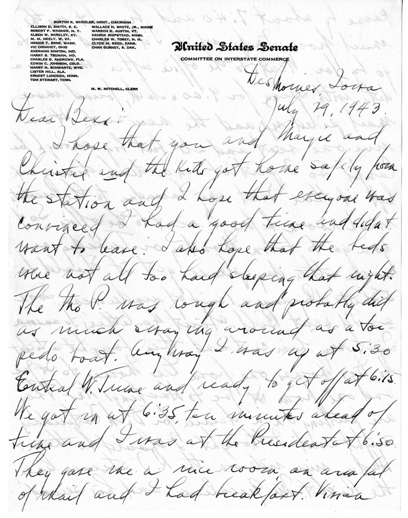 Letter from Harry S. Truman to Bess W. Truman
