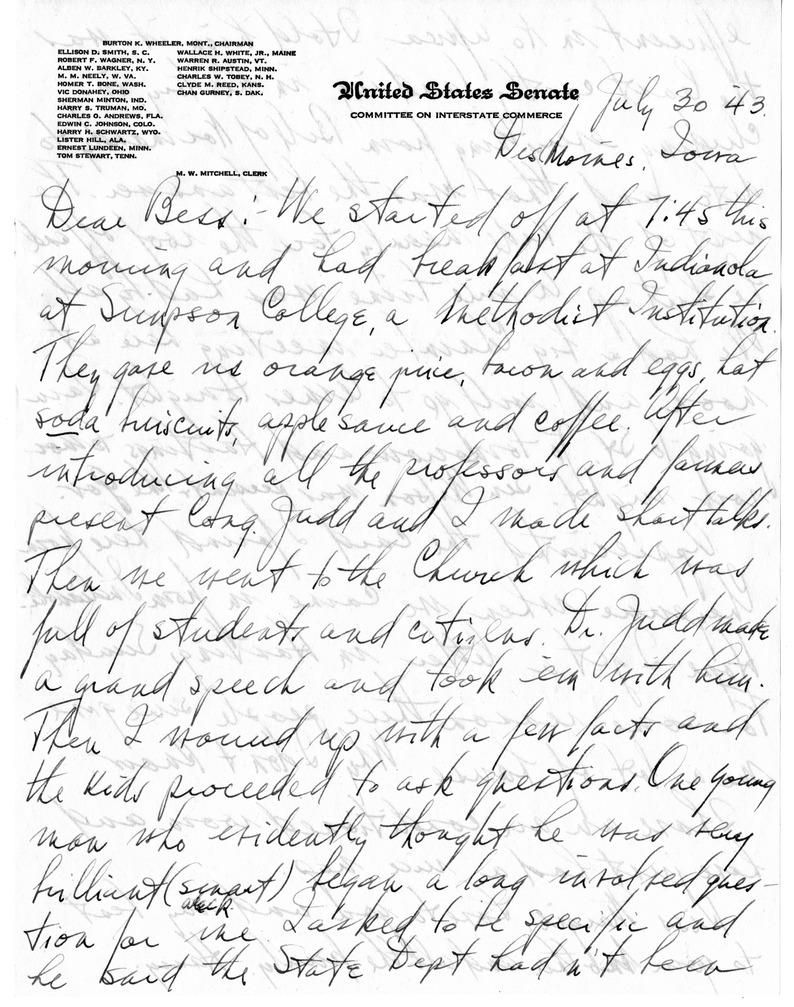 Letter from Harry S. Truman to Bess W. Truman
