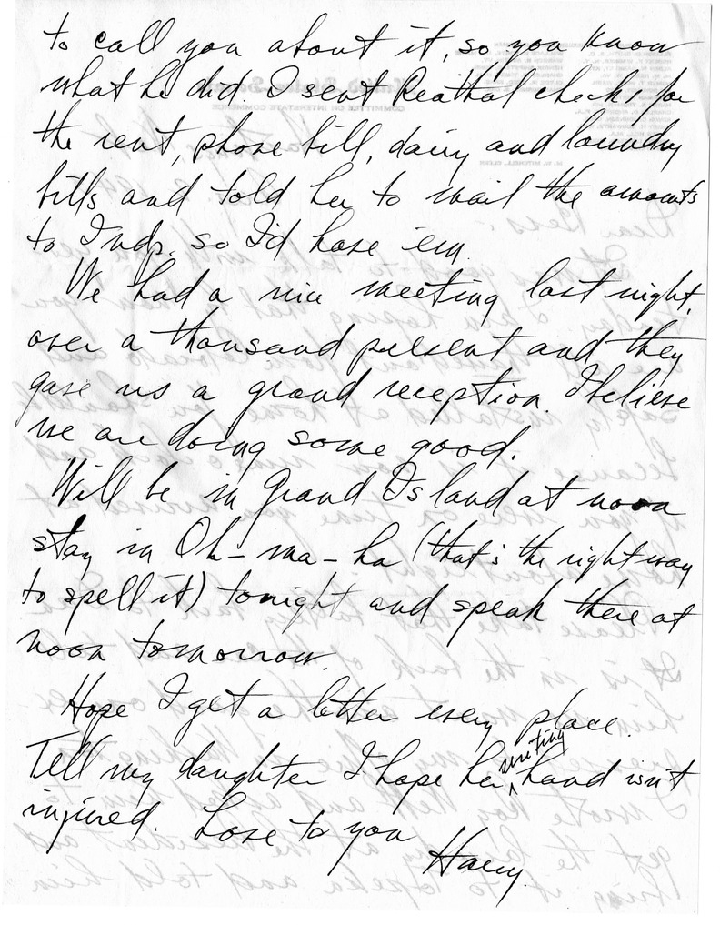 Letter from Harry S. Truman to Bess W. Truman