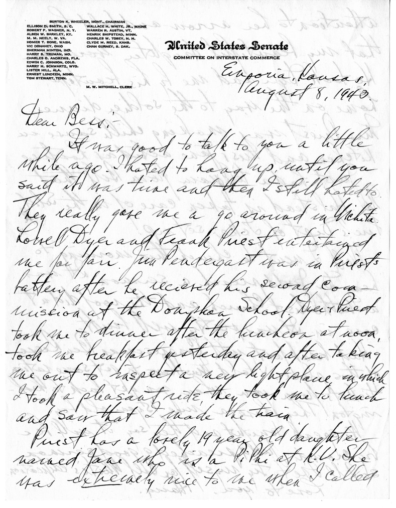 Letter from Harry S. Truman to Bess W. Truman