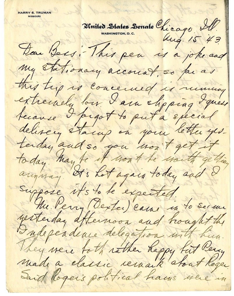 Letter from Harry S. Truman to Bess W. Truman