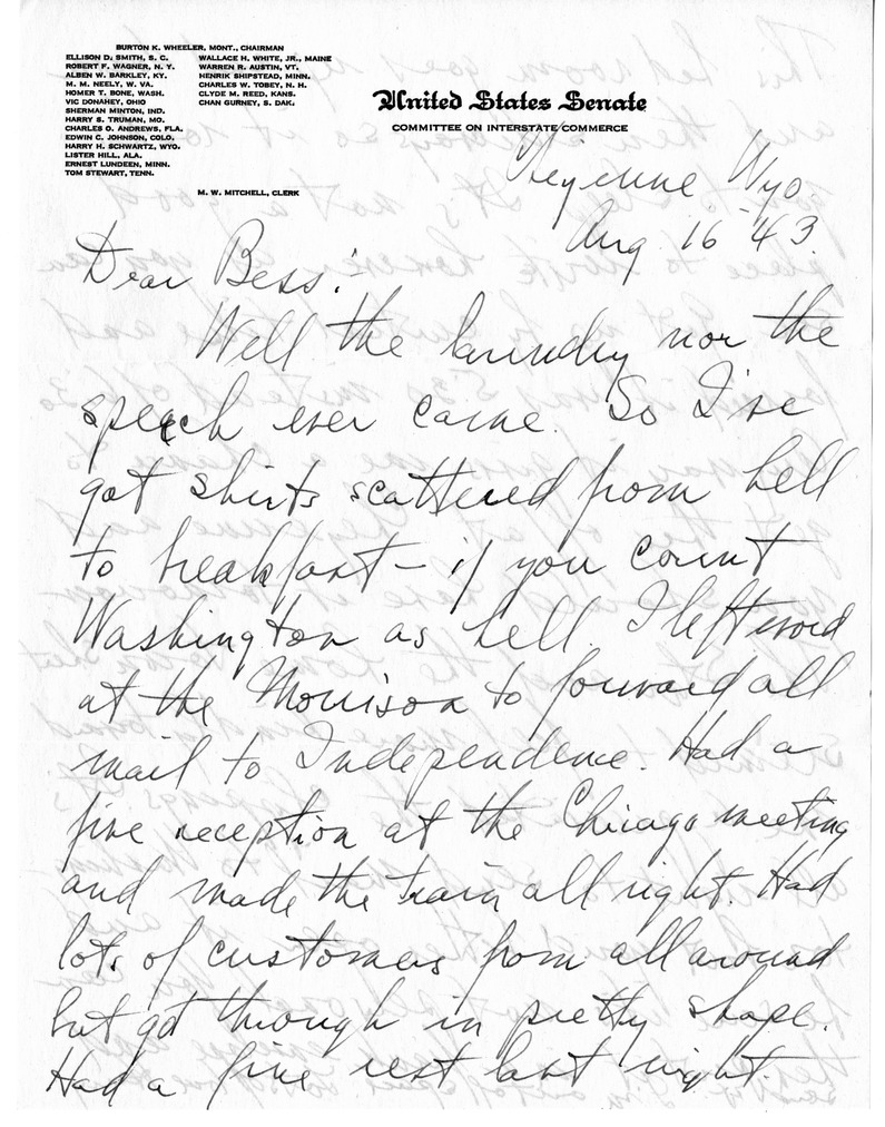 Letter from Harry S. Truman to Bess W. Truman