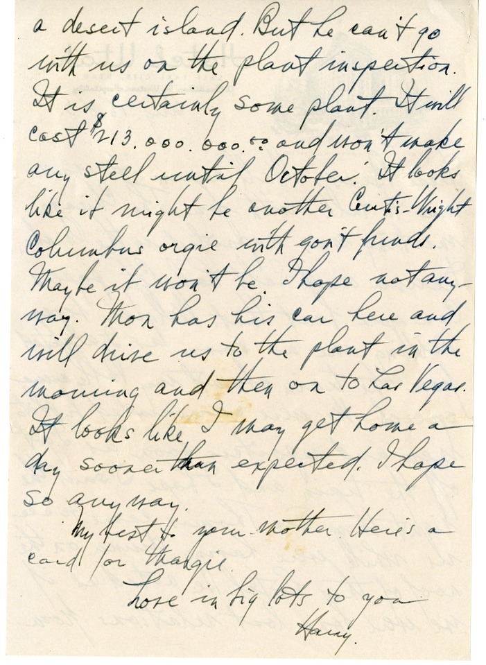 Letter from Harry S. Truman to Bess W. Truman