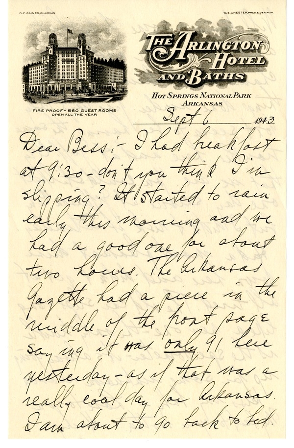 Letter from Harry S. Truman to Bess W. Truman