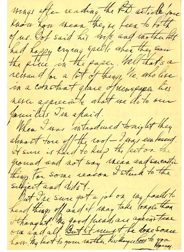 Letter from Harry S. Truman to Bess W. Truman