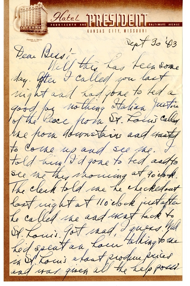Letter from Harry S. Truman to Bess W. Truman