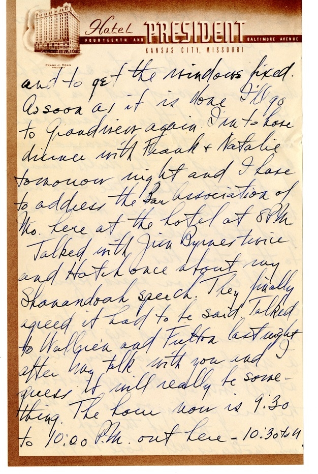 Letter from Harry S. Truman to Bess W. Truman
