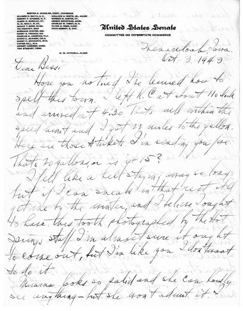 Letter from Harry S. Truman to Bess W. Truman