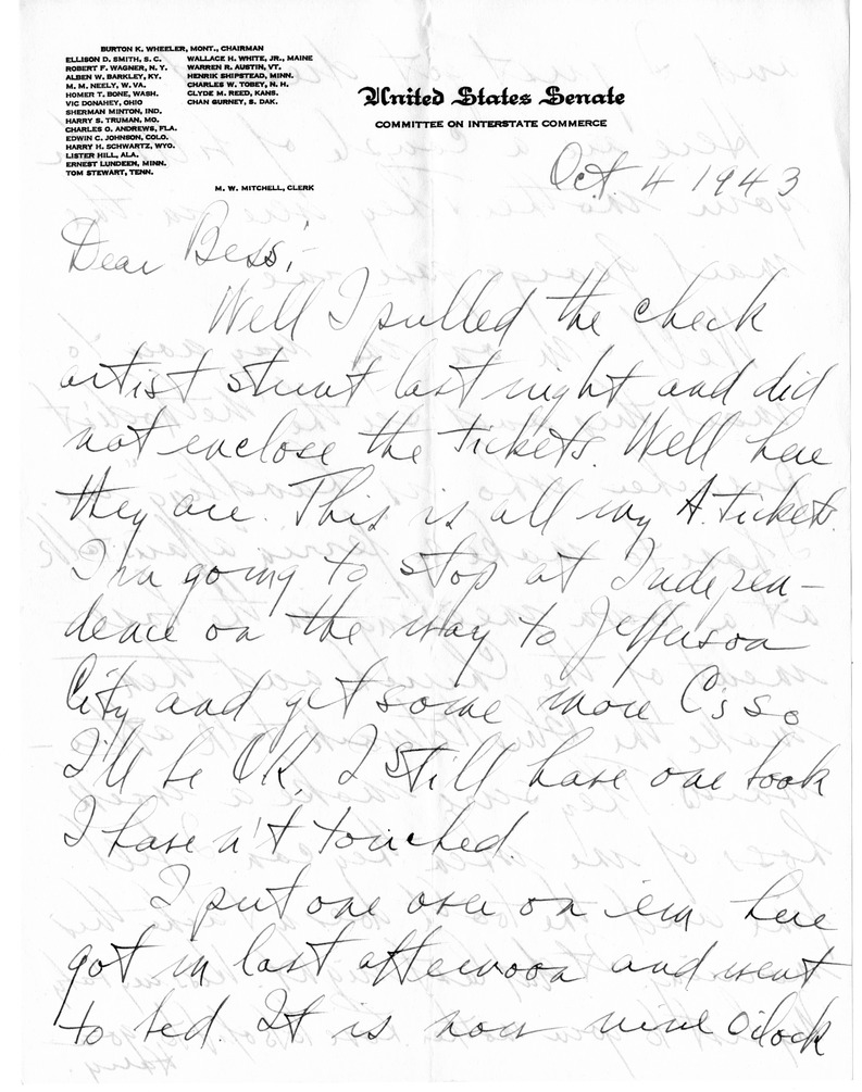 Letter from Harry S. Truman to Bess W. Truman