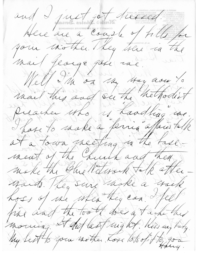 Letter from Harry S. Truman to Bess W. Truman