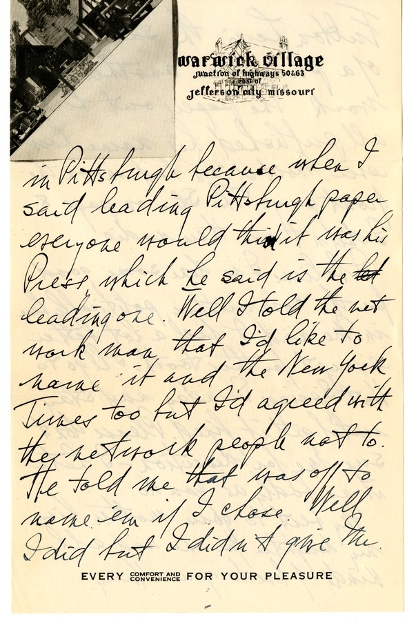 Letter from Harry S. Truman to Bess W. Truman